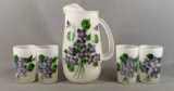 Vintage five piece frosted glass lemonade set with hand painted floral design