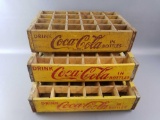 Group of 3 Yellow Wooden Coca Cola Bottle Crates.