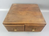 Vintage Wooden Two Drawer Index Card Cabinet.