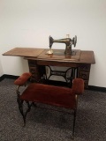 Antique 1910 Singer Sewing Machine, Table & Bench.