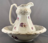 Vintage water pitcher and bowl With floral design