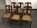 Group of 6 Antique Dining Chairs Wicker Seats.