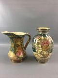 Nippon Hand Painted Beaded Base & Pitcher.