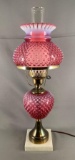 Vintage cranberry opalescent hobnail electrified table lamp