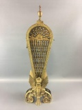 Ornate Brass Victorian Fanning Fireplace Screen Peacock Style with Gargoyle Base.