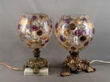 Group of two vintage polkadot glass table lamps