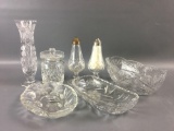 Group of 7 Cut & Etched Glass Pieces.