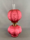 Pink satin case glass miniature oil lamp