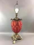 Antique Kerosene/ Oil Lamp Electrified Red Ruby Glass.