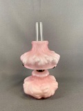 Pink hue satin case glass miniature oil lamp