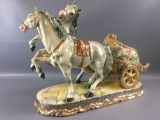 Large Benrose Italy 51 Horses & Chariot Porcelain Sculpture.
