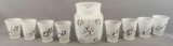 Vintage 9 piece frosted glass with hand painted floral design lemonade set