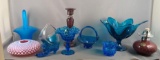 Group of 10 colored glass items