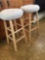 2 wooden kitchen stools