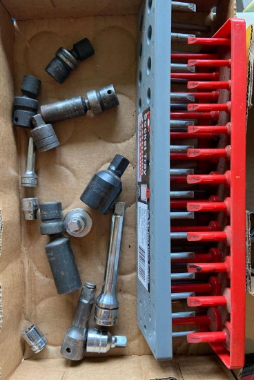 Group of miscellaneous snap on sockets and extensions