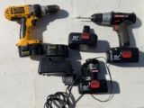 Group of two cordless drills with chargers