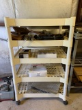 Plastic shelving rack with contents