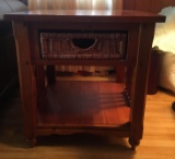 Pair of Wood End Tables with Basket Drawers