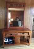 Wooden Credenza with Basket Drawers and Mirror