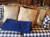Group of 3 Pillows and Crocheted Blanket