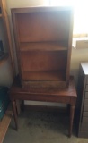 Group of 2 wood shelf and piano bench