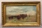 Vintage framed painting of cattle in field