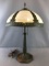 Antique Slag glass shade table lamp