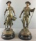 Group of 2 Antique Sarcleuse and Laboureur Metal Statues