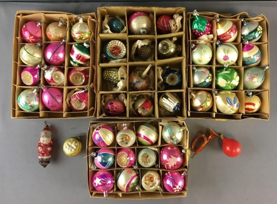 Group of 52 Vintage Mercury Glass Christmas Ornaments and more