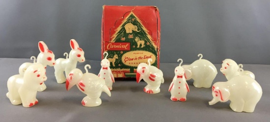 Vintage Carnival Plastic Glow in the Dark Ornaments In Original Box