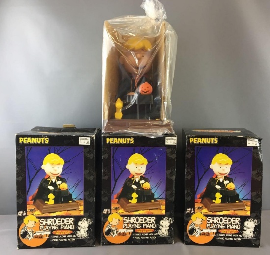 Group of 3 Peanuts Halloween Schroeder Playing Piano In Original Boxes