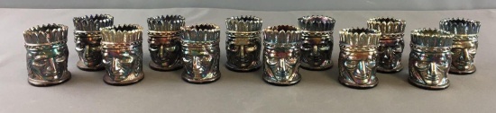 Group of 12 Vintage Carnival Glass Indian Head Toothpick Holders