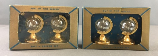Group of 2 Globe Salt and Pepper Shakers In Original Boxes