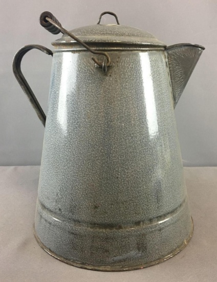 Vintage Gray Enamelware Coffee Pot