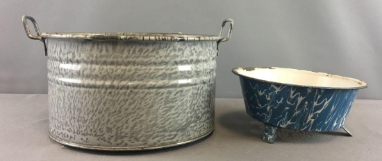 Group of 2 Vintage Enamelware Strainers