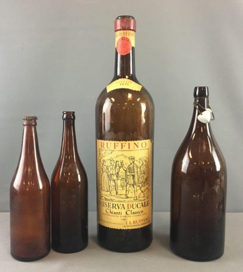 Group of 4 Vintage Brown Wine Bottles