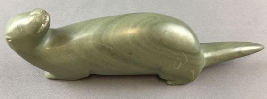 Inuit Eskimo Green Soapstone Carved Sea Otter