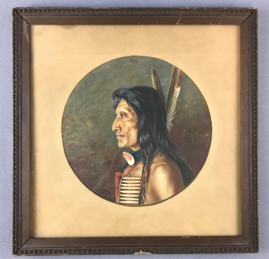 Framed Vintage Native American mutual life insurance print