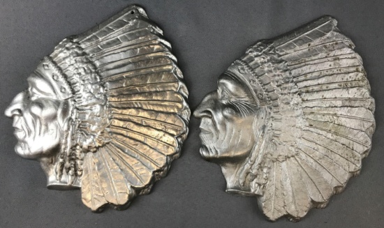 Native American Chief in Head dress metal decor