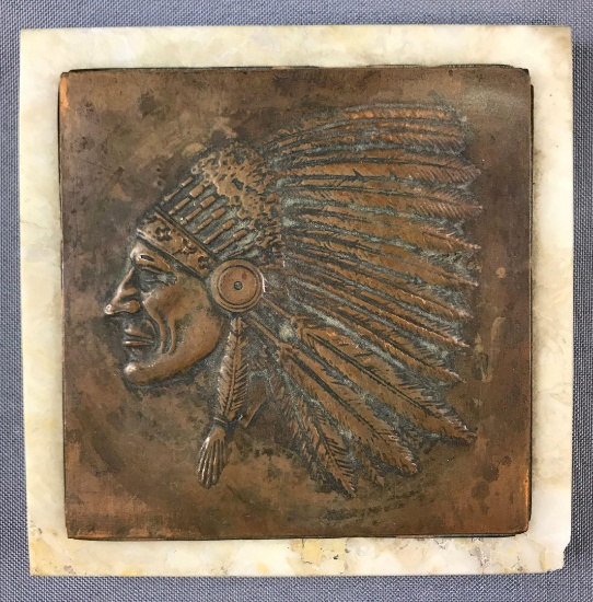 Native American Tile/Paperweight with pressed copper