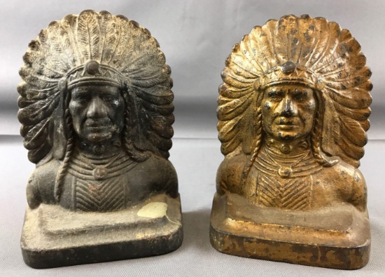 Cast iron Vintage Native American chief Bookends