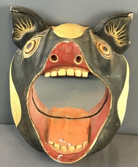 Vintage Wood and Plaster of Paris Pig Face Mirror