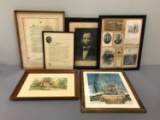 Group of 6 framed Abraham Lincoln items