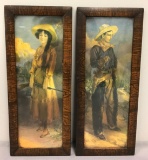 2 vintage Old West Cowboy/cowgirl prints