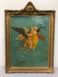 Framed oil painting of angel carrying woman by Alexandre Falguiere