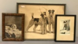 Group of 3 framed dog artwork