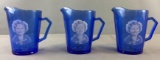 Group of 3 Vintage Shirley Temple Clear Blue Glass Creamers