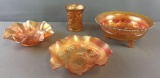 Group of 4 Marigold Iridescent Carnival Glass Dishes