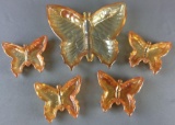 Group of 5 Iridescent Butterfly Dishes