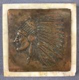 Native American Tile/Paperweight with pressed copper